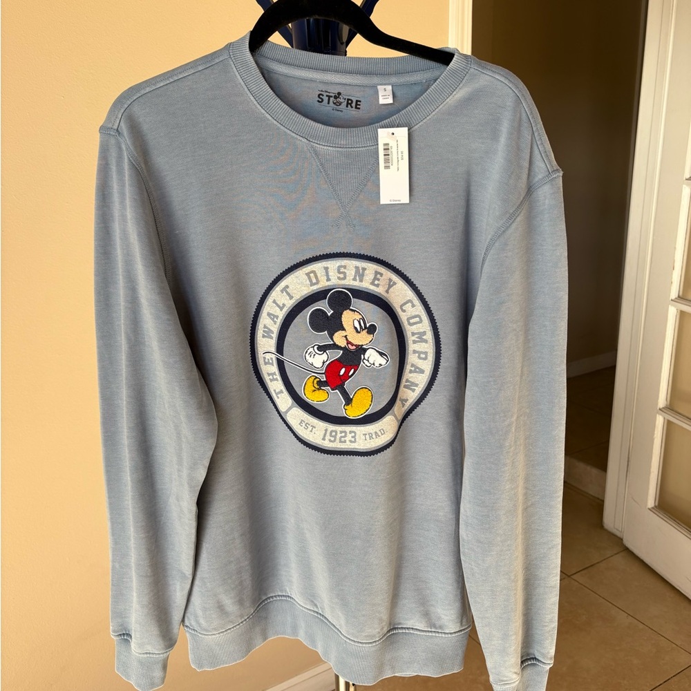 NWT Walt Disney Company collegiate comfy sweater, Small, light blue.